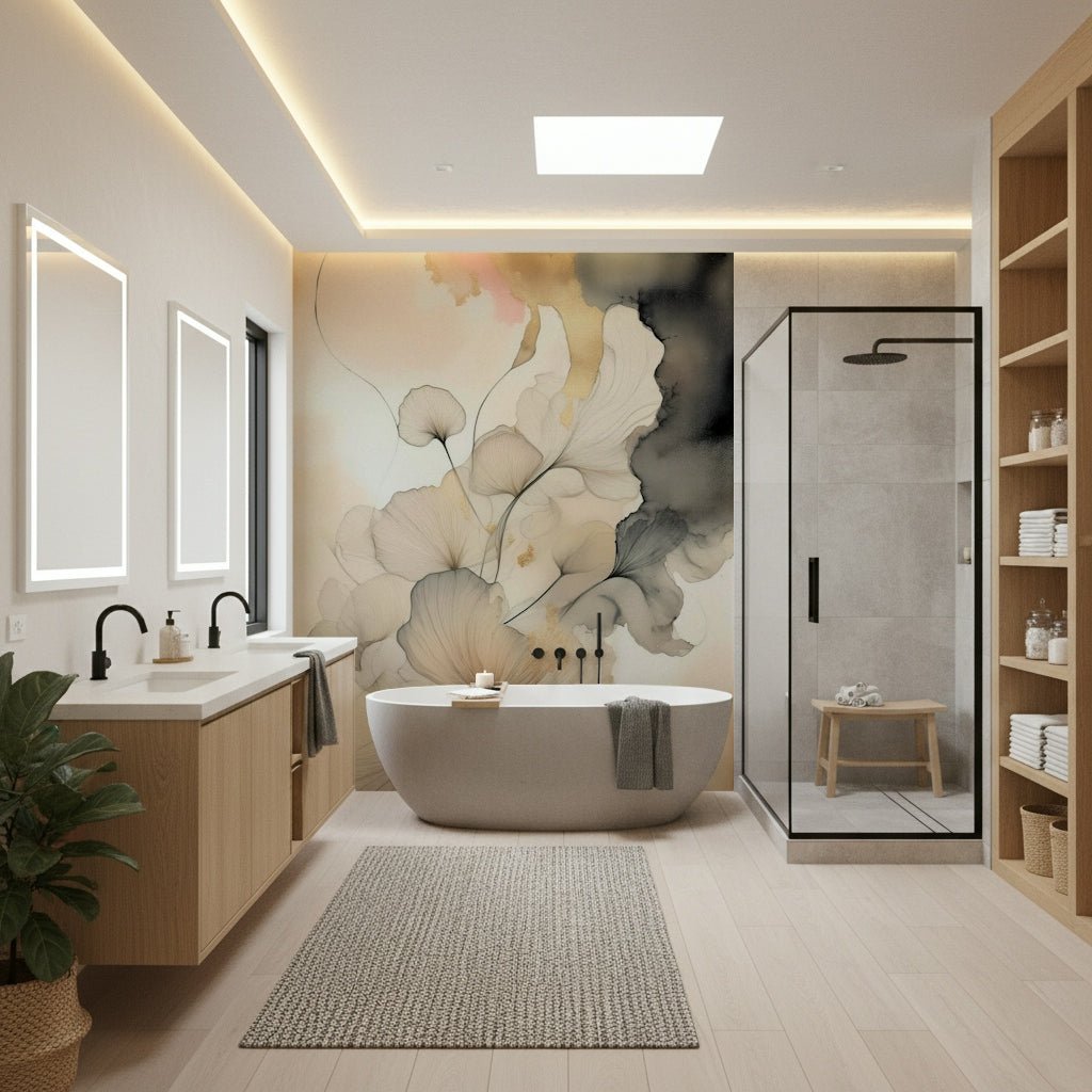 Artistic watercolor effect petals in the Ink Bloom Elegance Wall Mural design.