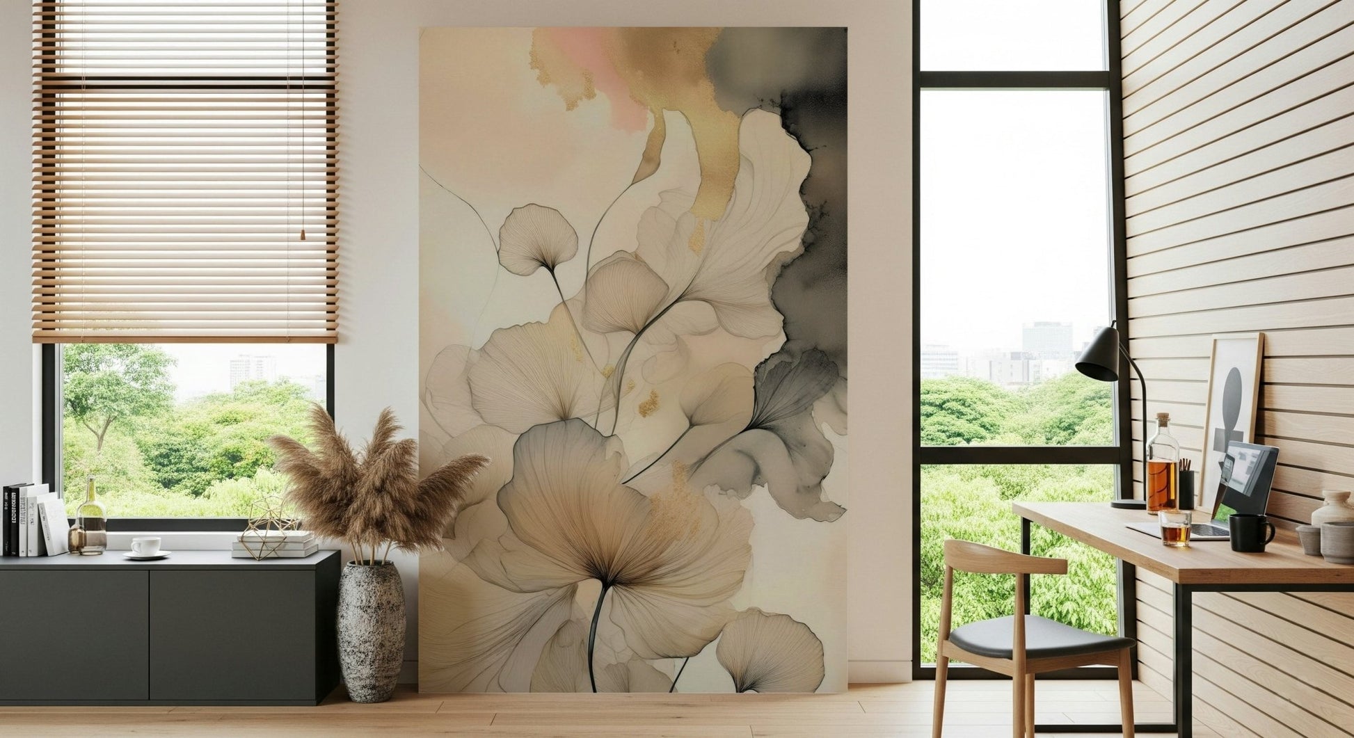 Master bedroom feature with Ink Bloom Elegance Wall Mural