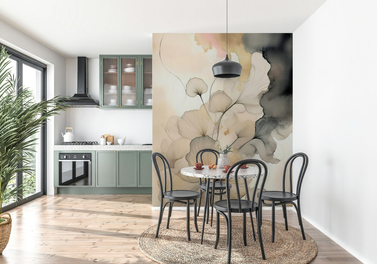 Home foyer featuring the elegant Ink Bloom Elegance Wall Mural