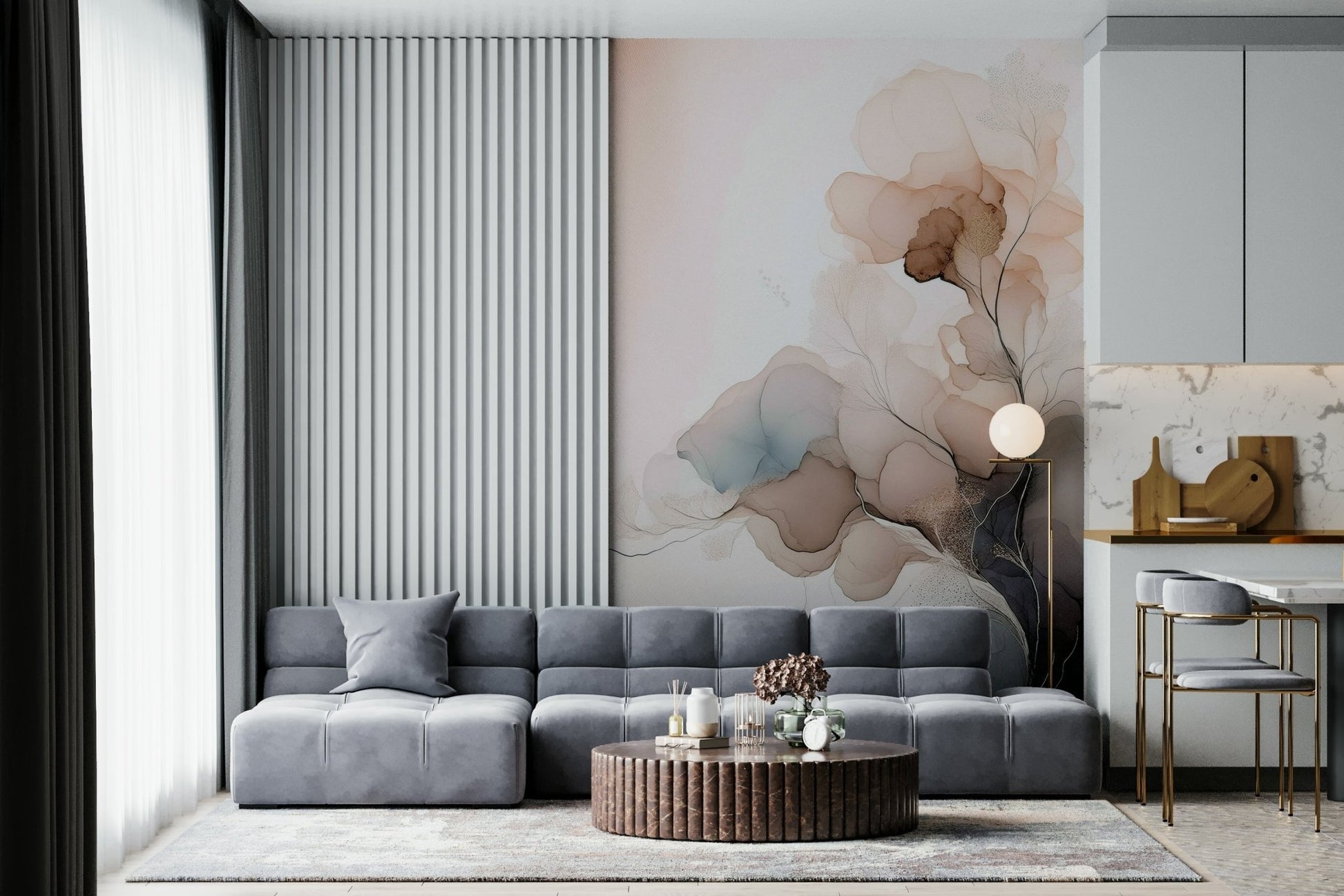 Dining area focal point, abstract Ink Bloom Wall Mural.