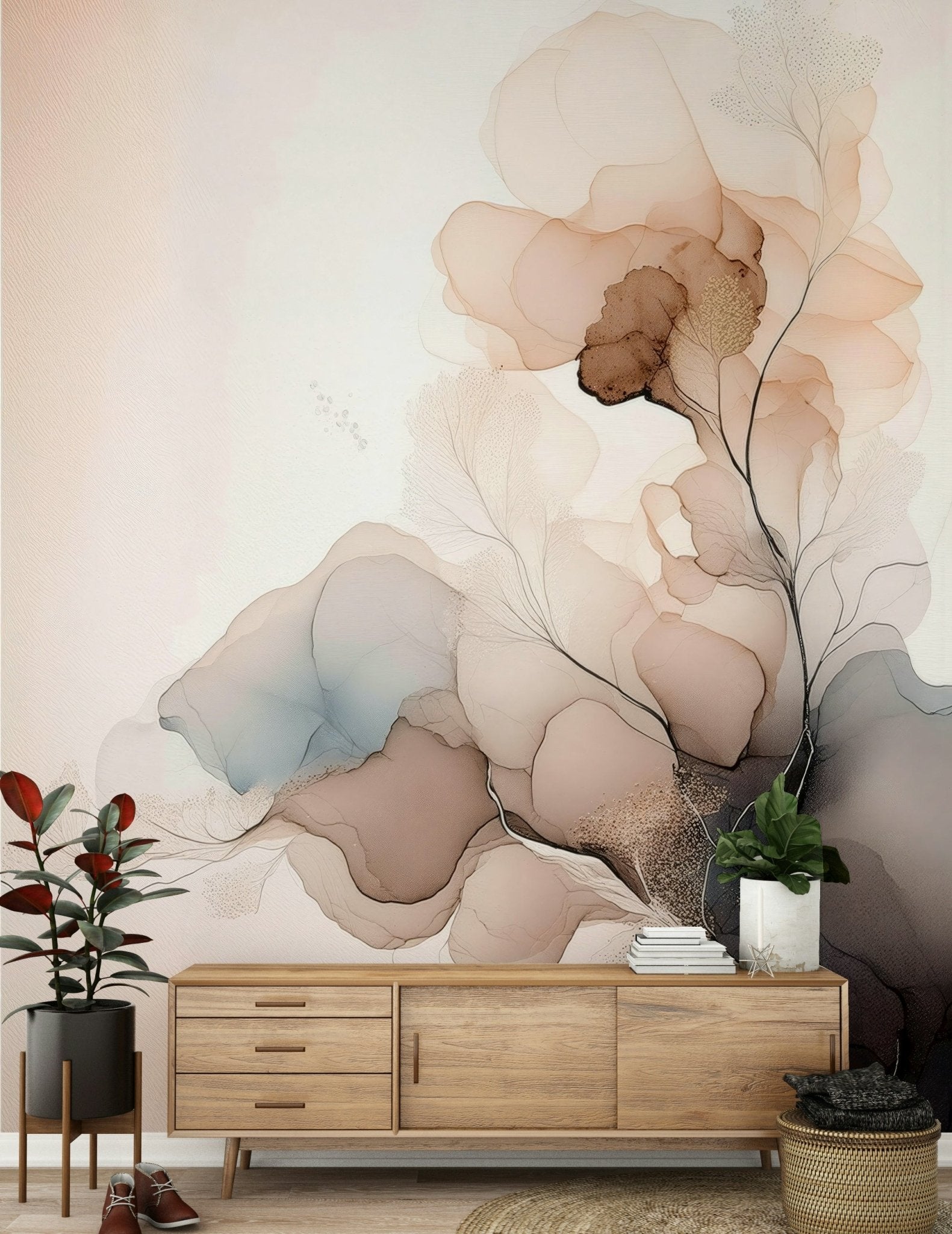 Dynamic floral print Ink Bloom Wall Mural kitchen background.