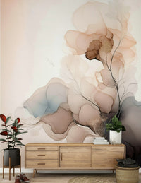 Dynamic floral print Ink Bloom Wall Mural kitchen background.