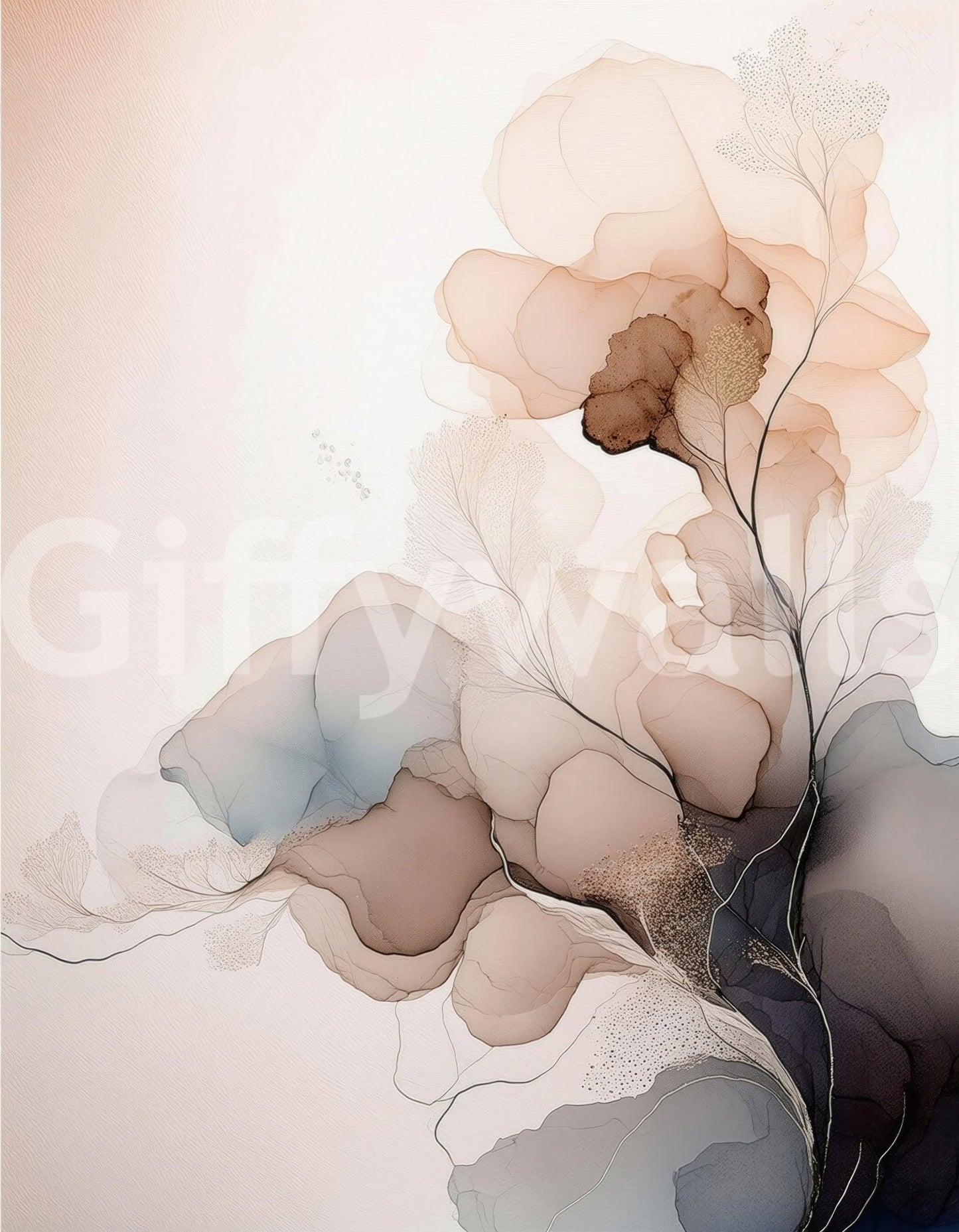 Aesthetic Ink Bloom Wall Mural application behind a sofa.