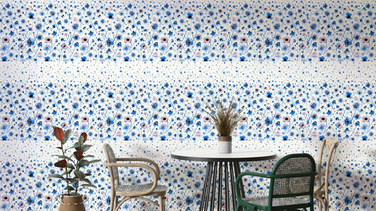 Blue ombre floral wall mural

