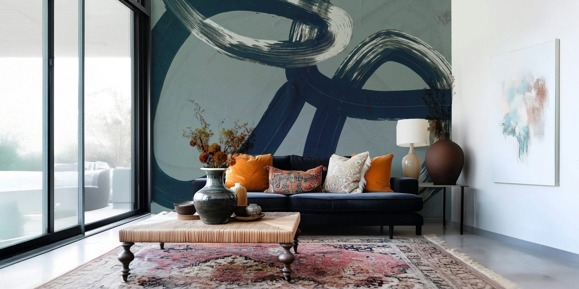 A beautiful modern art wall mural of soft shapes.