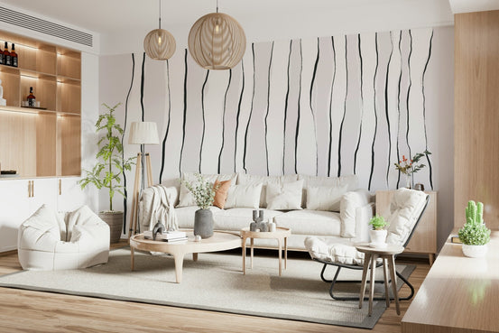 Ink Flow Wall Mural with vertical black lines on grey, GD5434