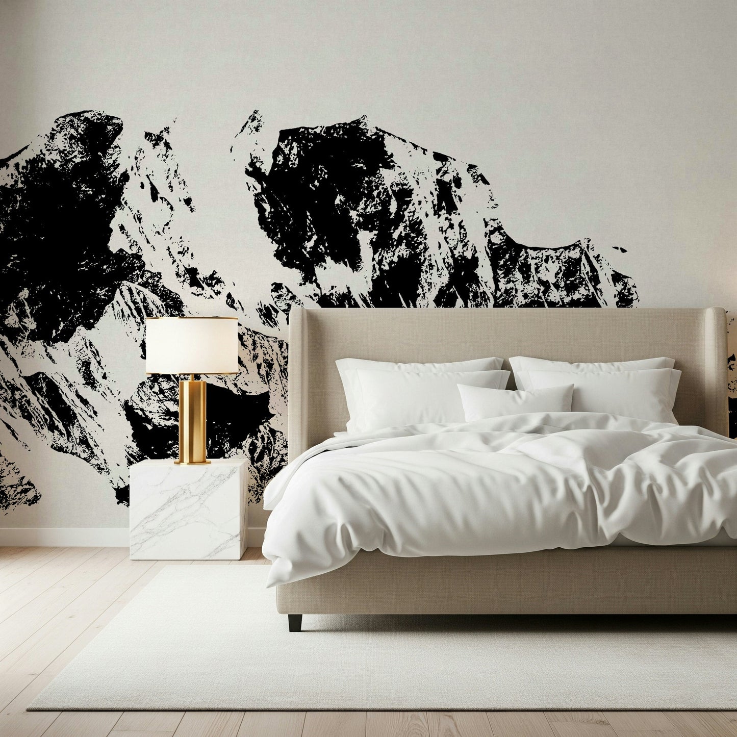 An artistic minimalist form mural for home decor.