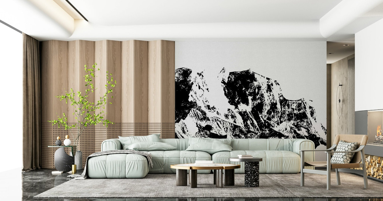 A beautiful abstract mountain wallpaper mural with an ink wash effect.
