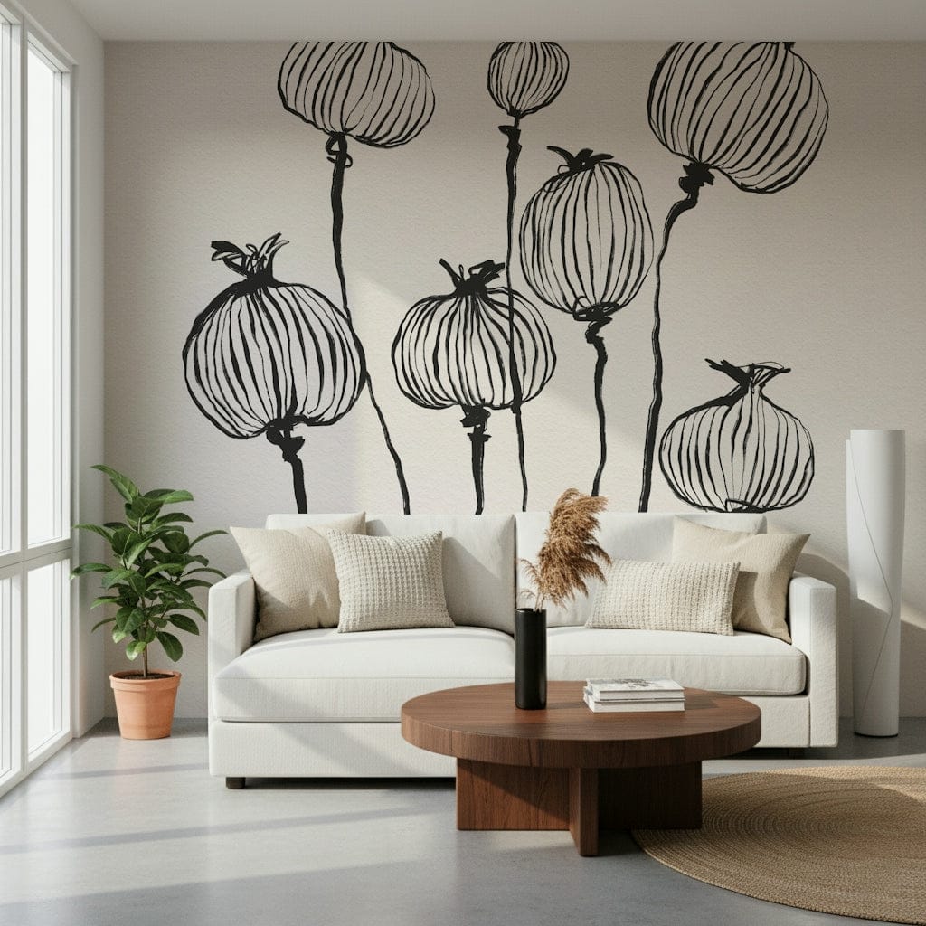 Ink Poppy Pods Wall Mural