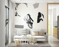 An artistic abstract pattern mural on minimalist wallpaper.

