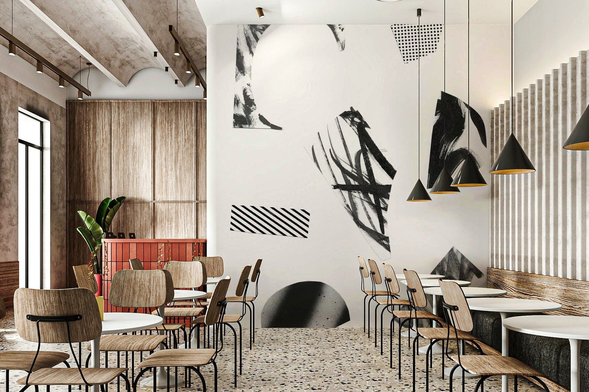 A graceful subtle texture wall mural in cool, natural tones.

