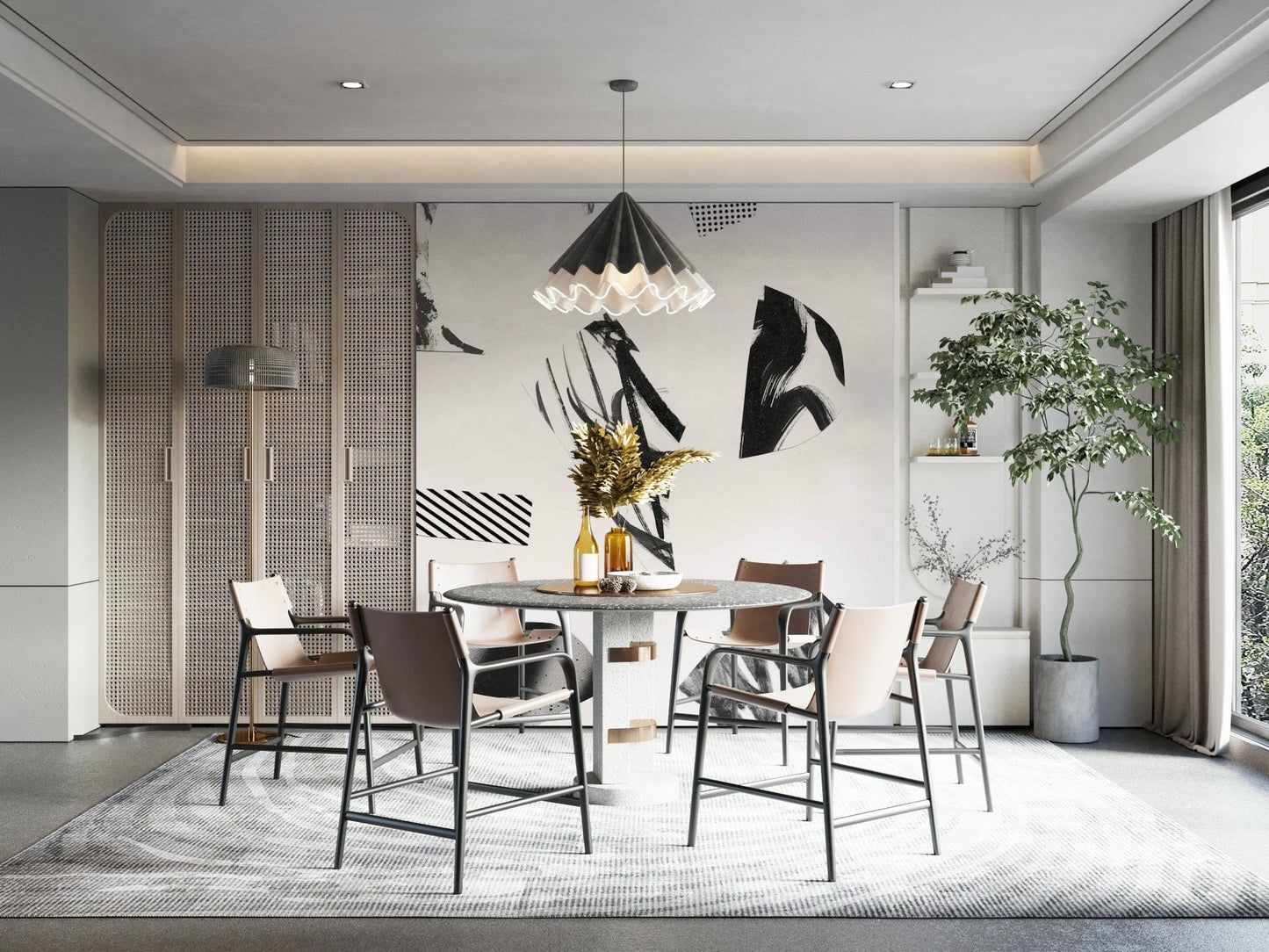 A beautiful abstract ink shapes wallpaper mural for a modern home.

