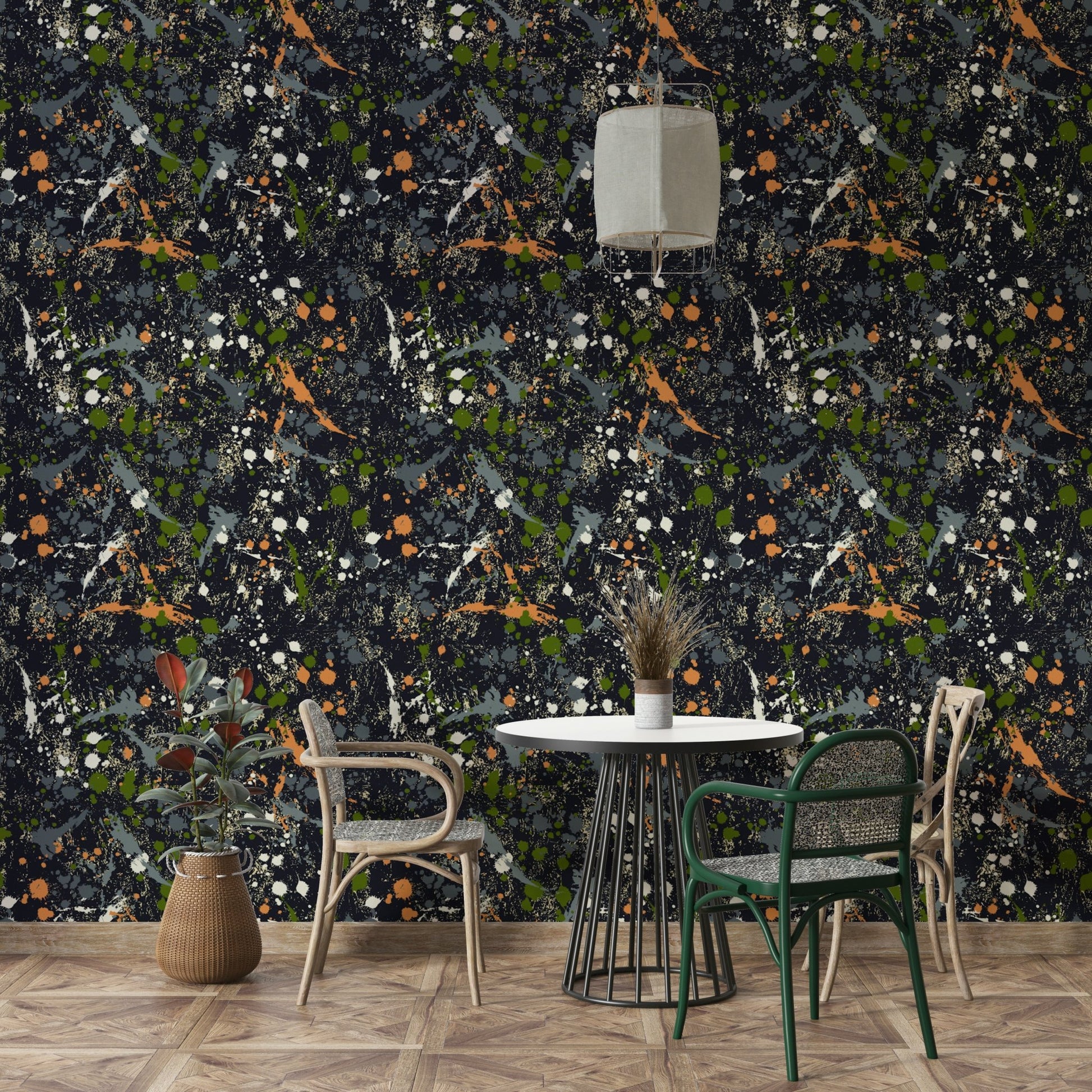 The wallpaper is used to create a feature wall in a dining room.

