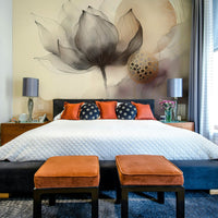 Hazy floral mural with sumi-e inspired brushwork.

