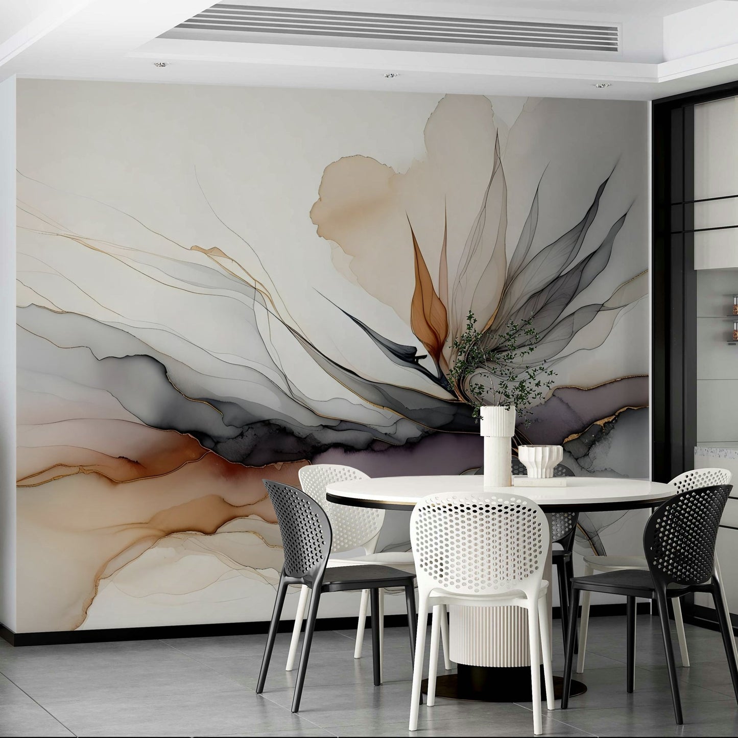 Tropical mural featuring stylized Bird of Paradise flowers.

