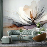Exotic floral mural with dark ink and color gradients.

