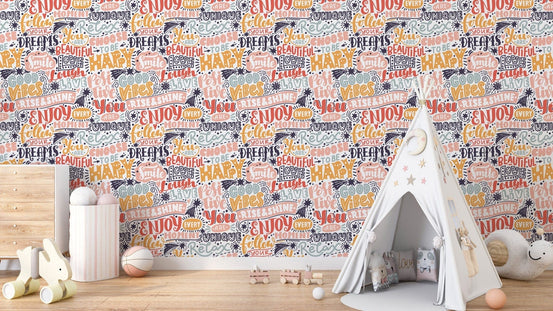 Positive vibes mural with text wallpaper for kids, B396