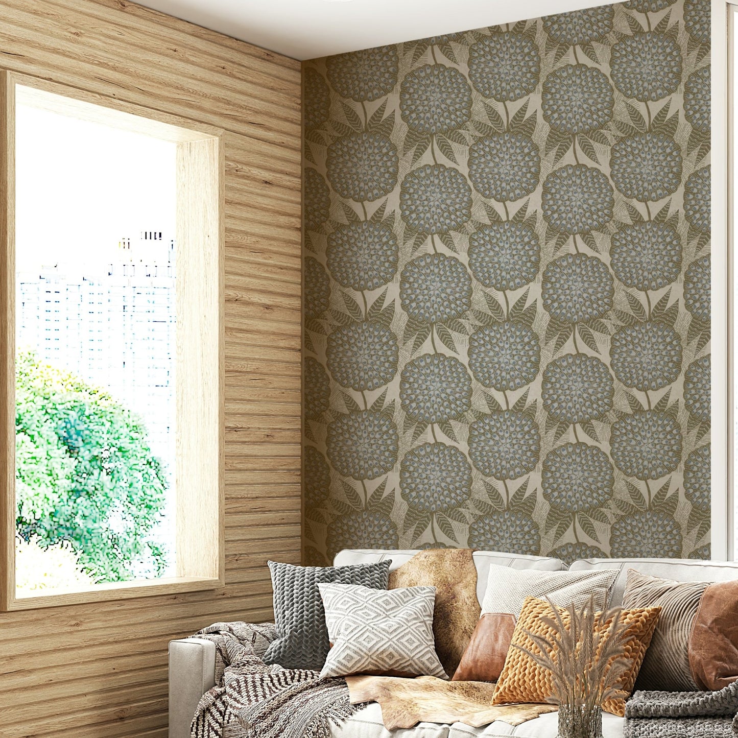Abstract golden floral wall design
