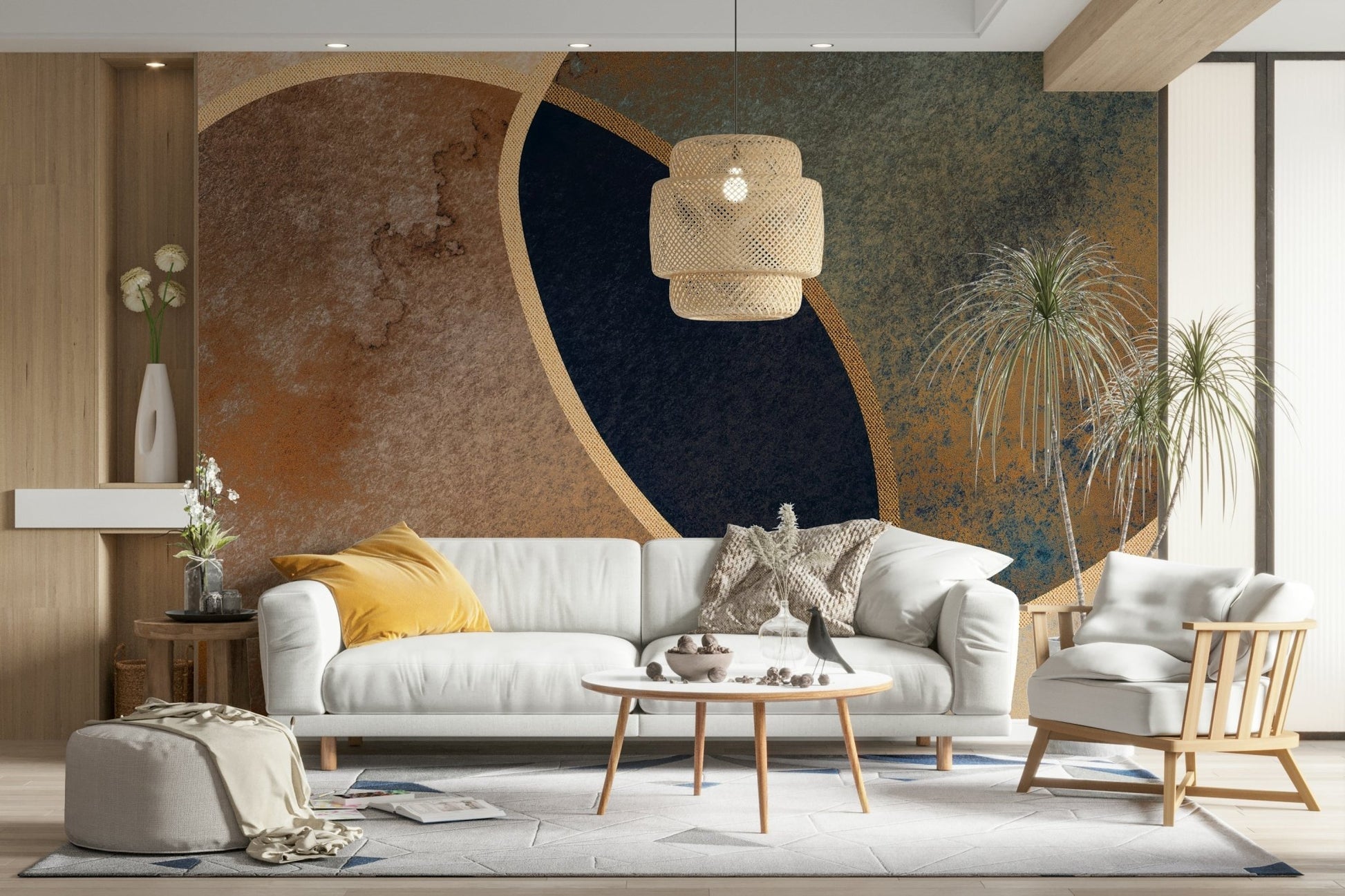 A contemplative geometric design wallpaper mural for a feature wall., GD5155