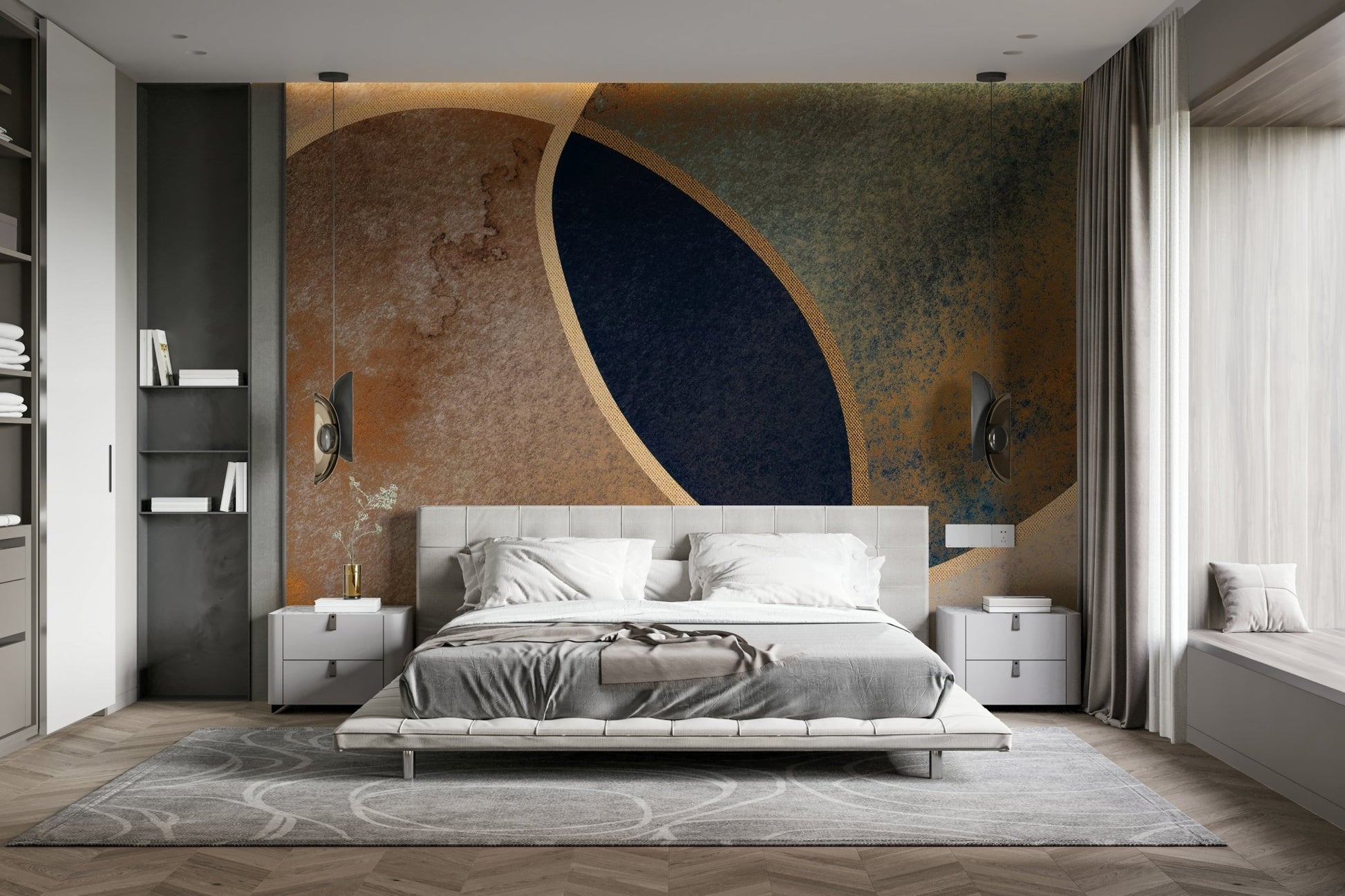 A peaceful modern abstract mural on decorative wallpaper., GD5155