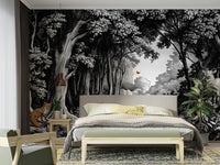 Minimalist forest wallpaper in bold monochrome tones

