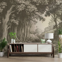 Warm-toned forest mural adding depth and calm