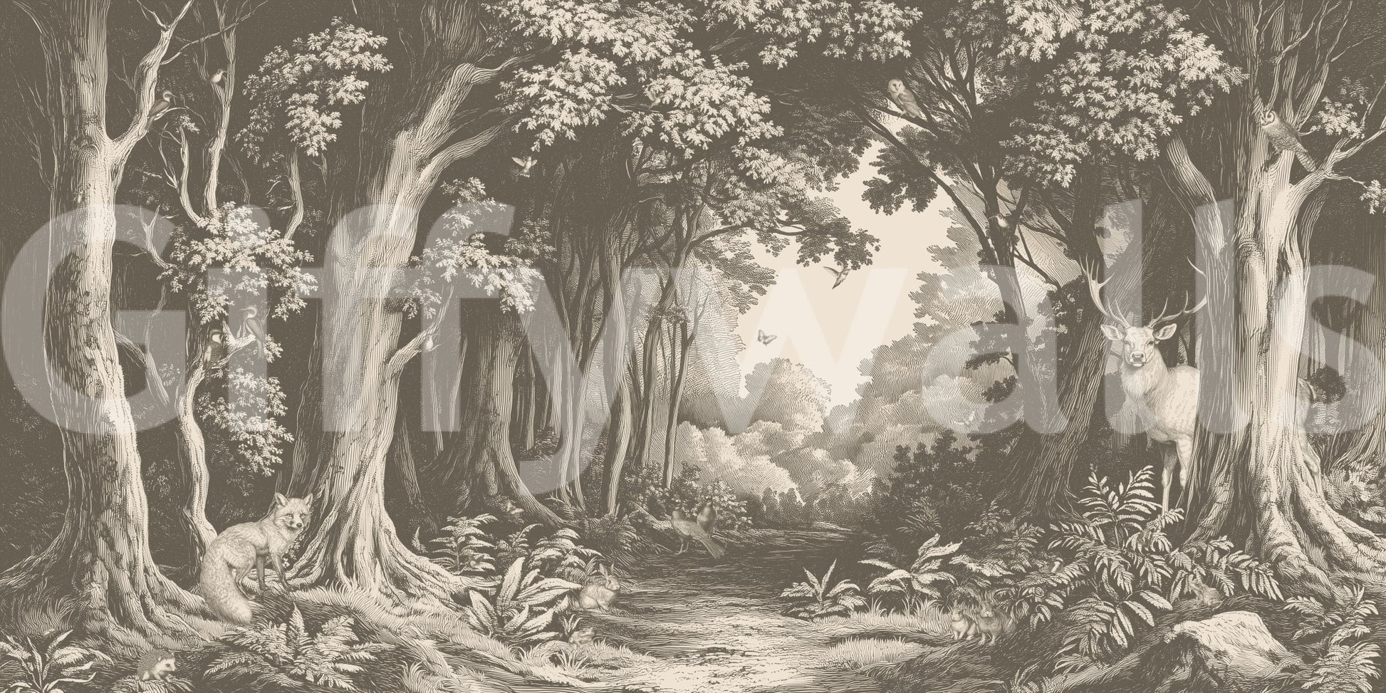 Into the Forest wall art in mushroom brown shades