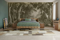 Earthy olive green mural for modern organic spaces

