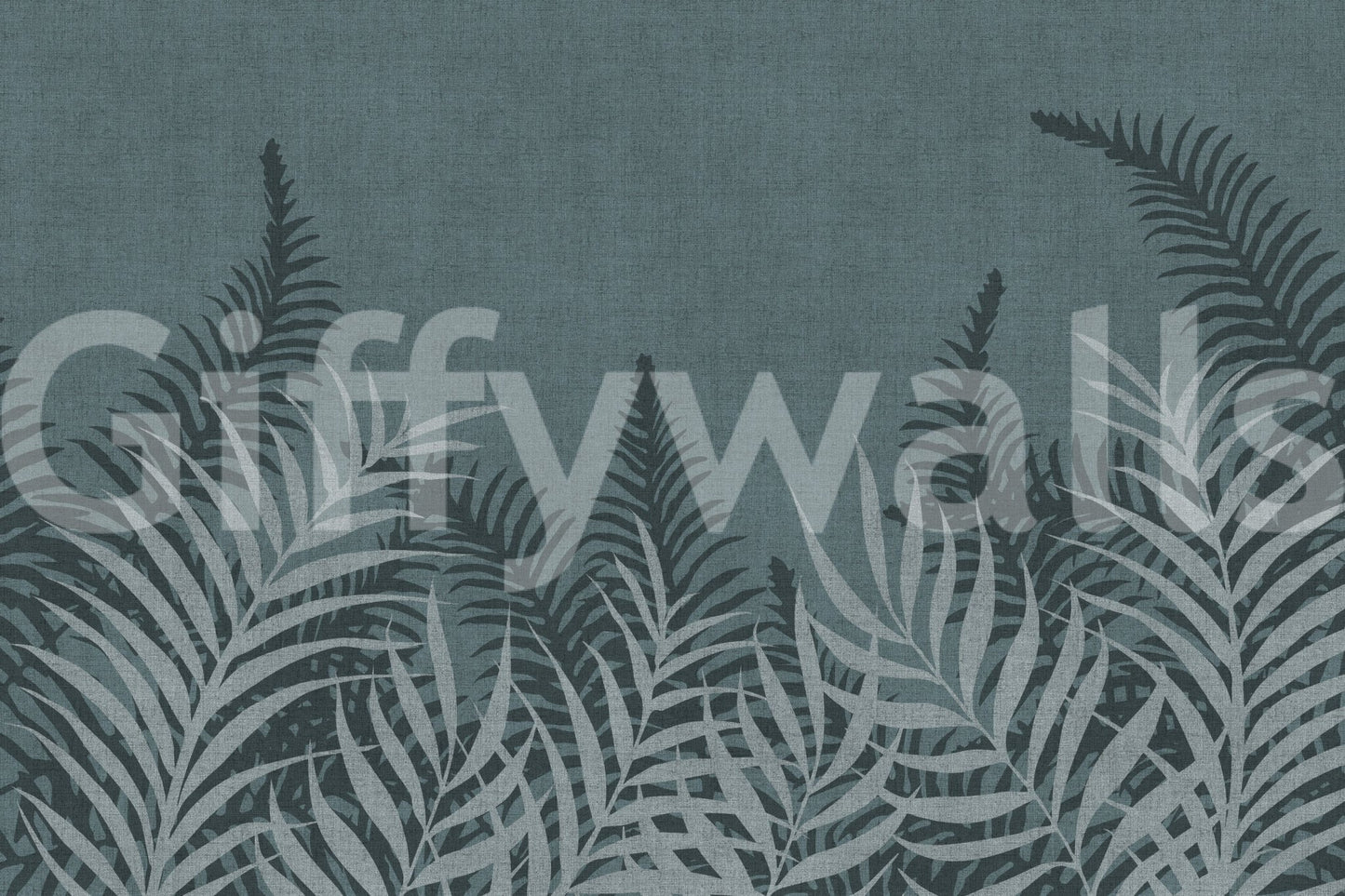 Captivating Jungle Fog wall mural, subtle denim tones and foliage.