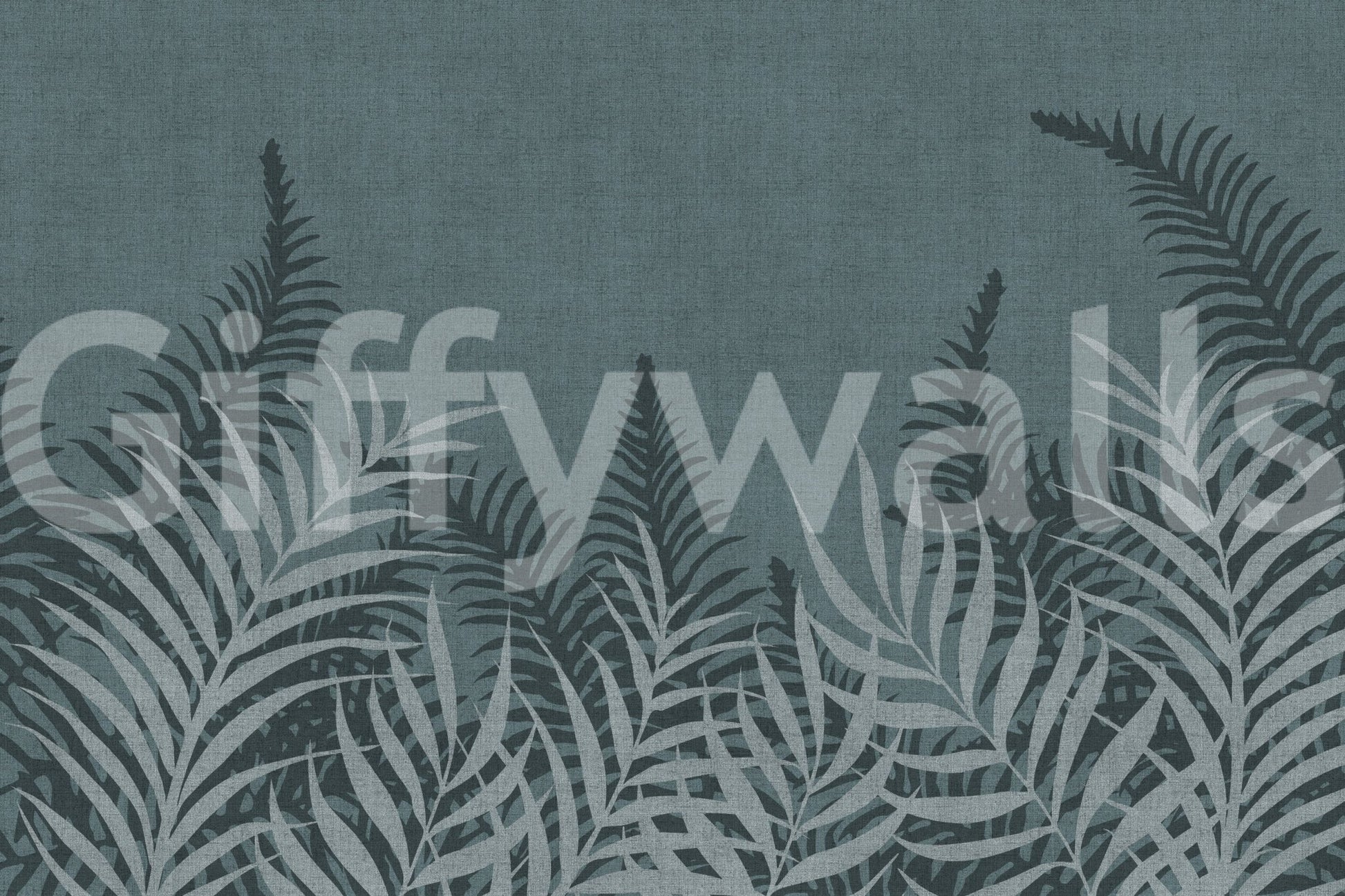 Captivating Jungle Fog wall mural, subtle denim tones and foliage.