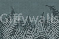 Captivating Jungle Fog wall mural, subtle denim tones and foliage.