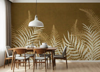 Breathtaking Golden Jungle wall mural, lush pattern on a sienna base.