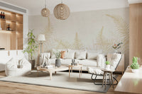 Airy Into The Jungle Perlish wallpaper, pale linen look leaf print.