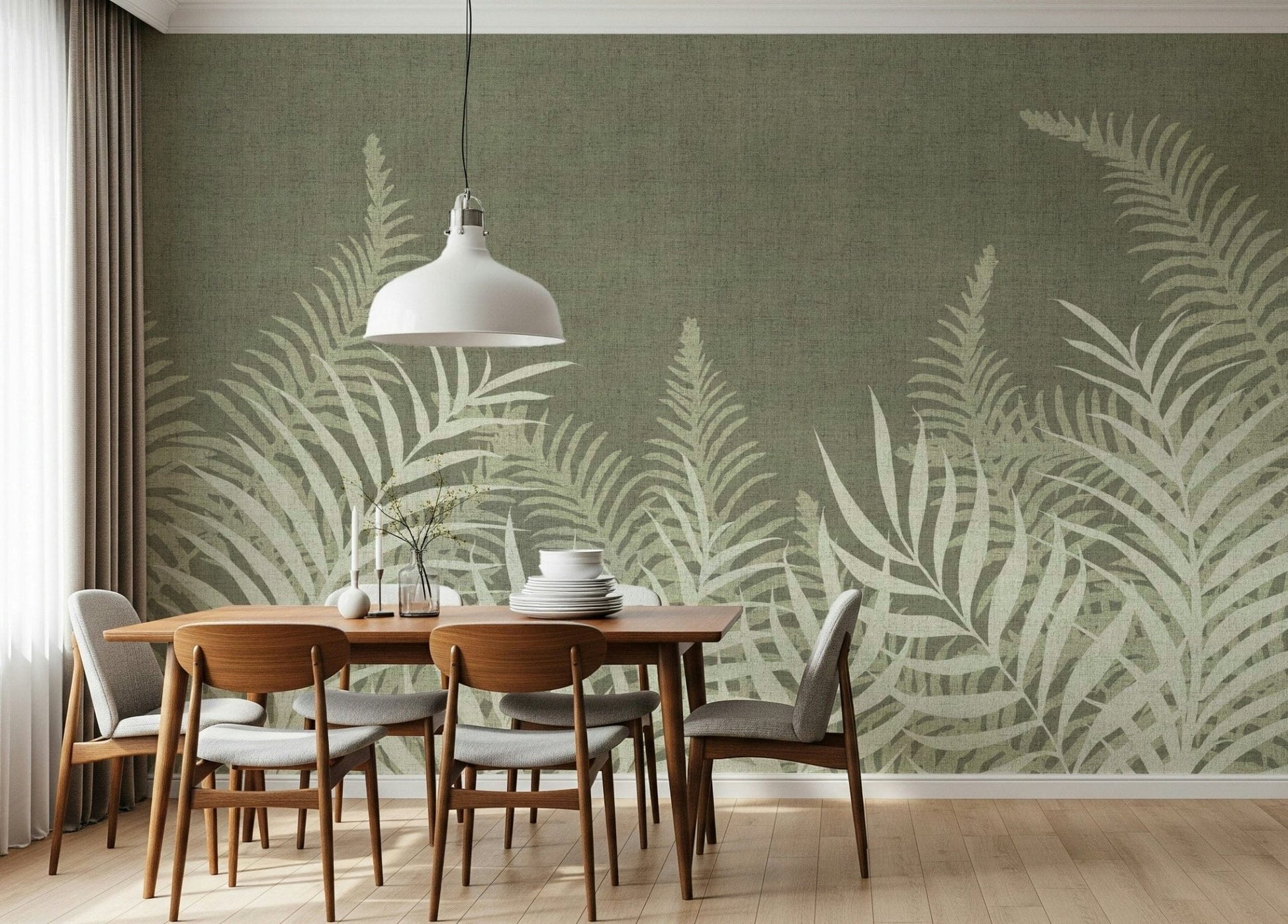 Jungle Sage mural, shady plant canopy silhouette design.