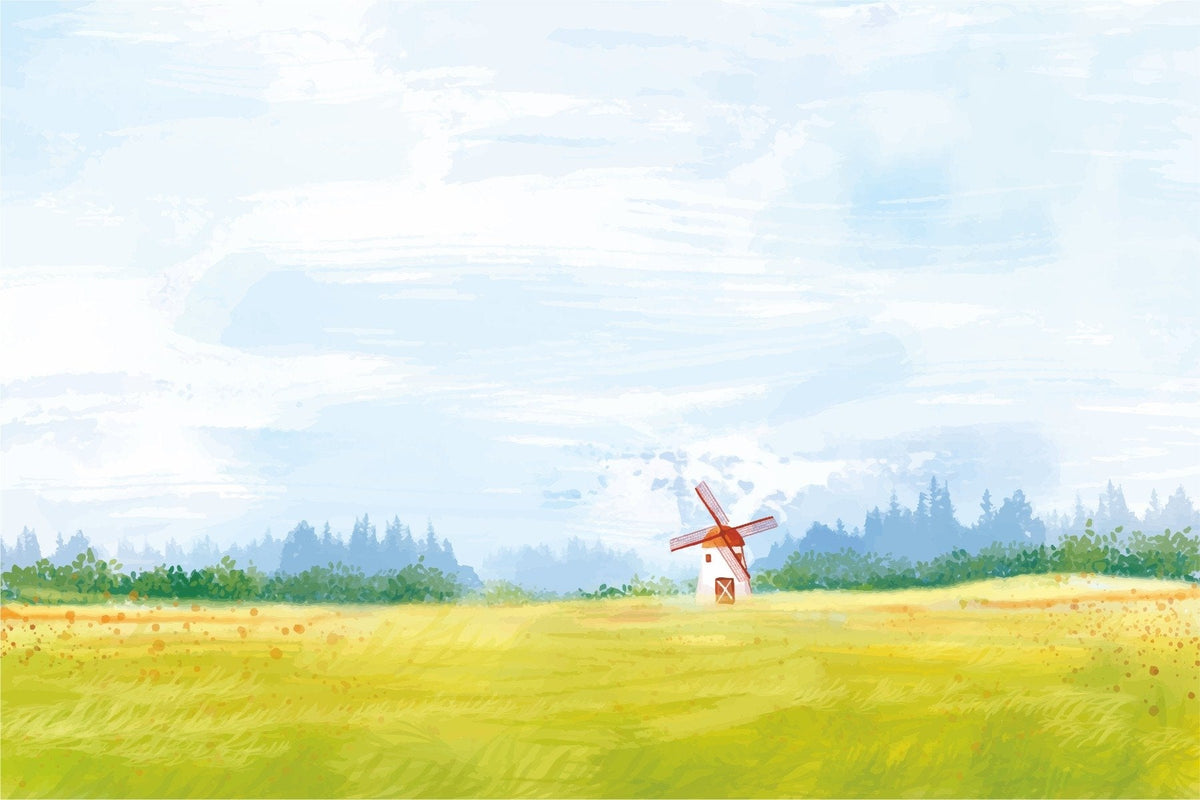Watercolour Countryside Green Garden Wallpaper