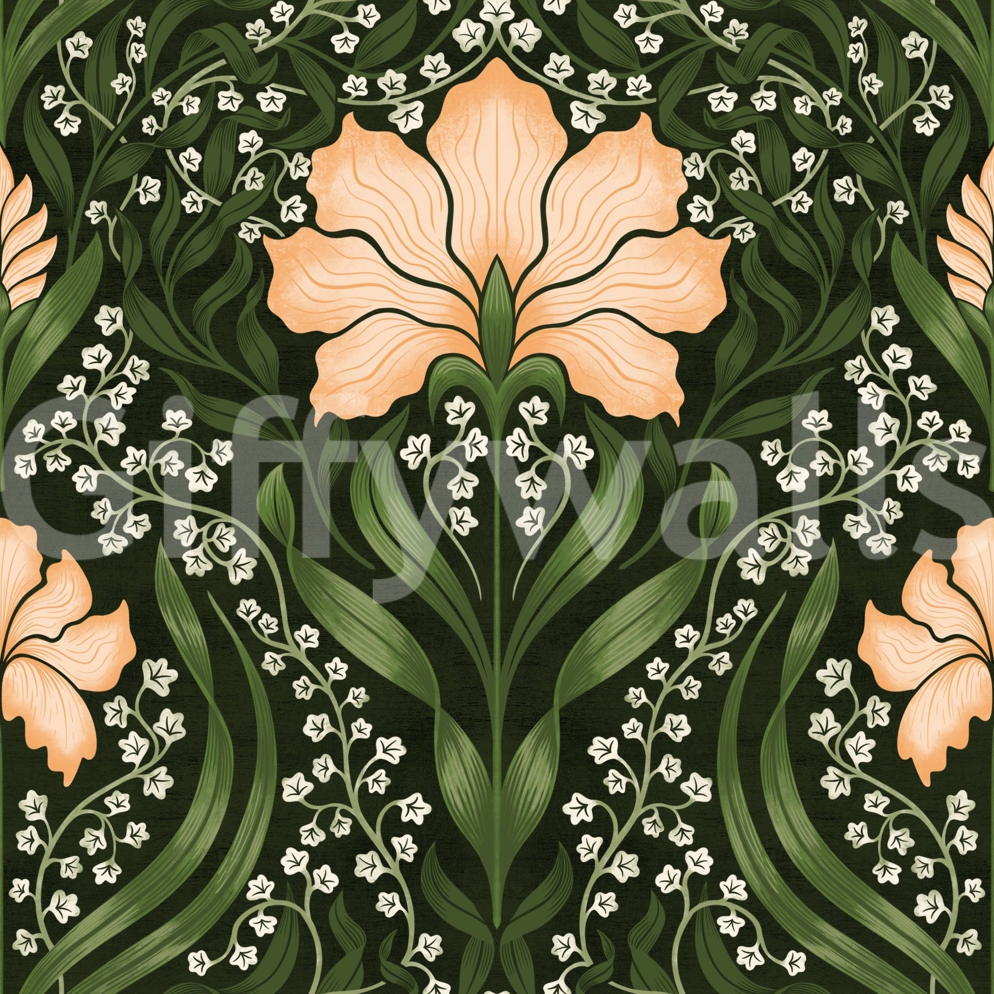 Intricate floral damask apricot Wallpaper with ornate blossoms and damask repeat, GD8669