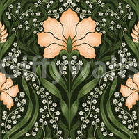 Intricate floral damask apricot Wallpaper with ornate blossoms and damask repeat, GD8669