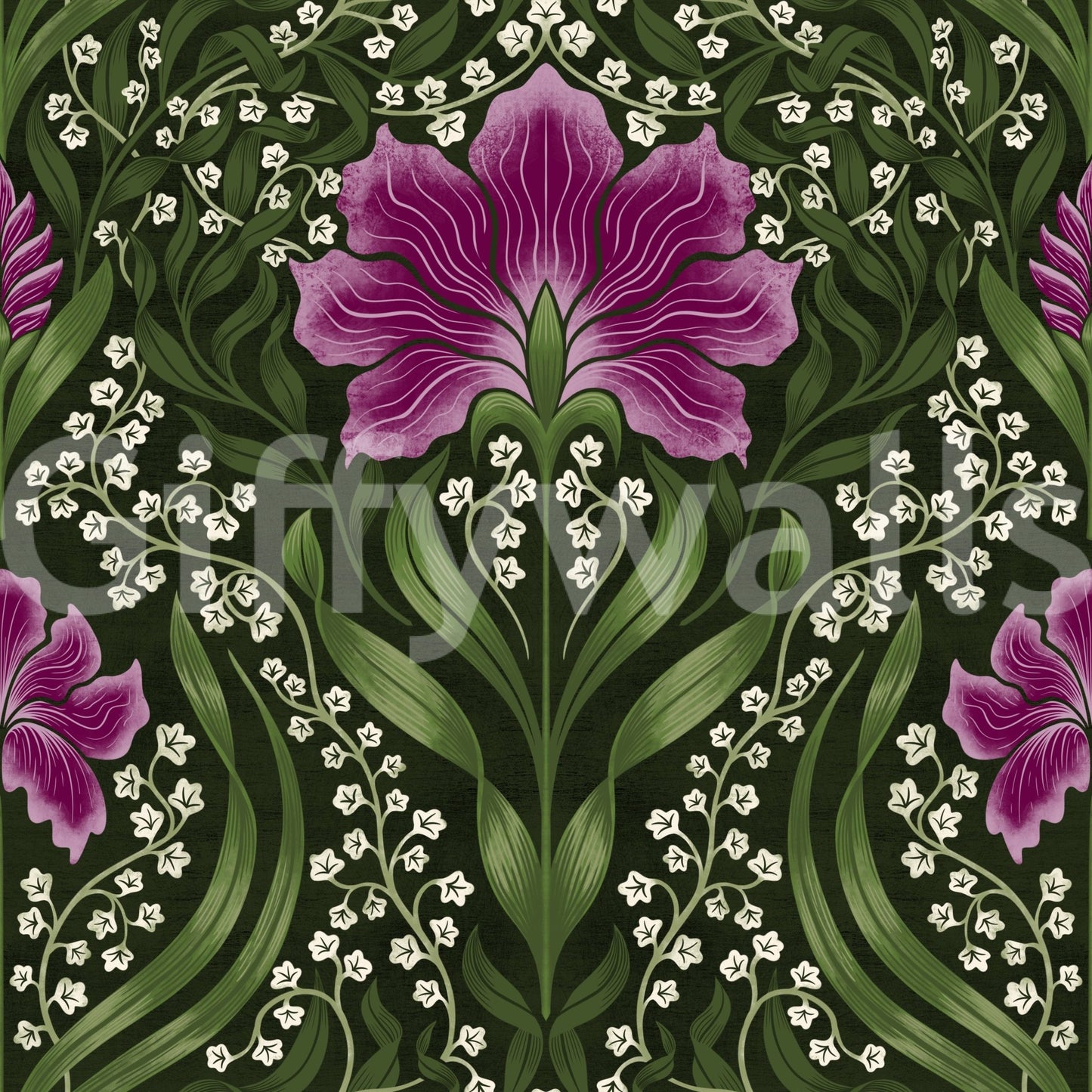 Intricate floral damask purple Wallpaper with bold floral motifs and ornate damask pattern