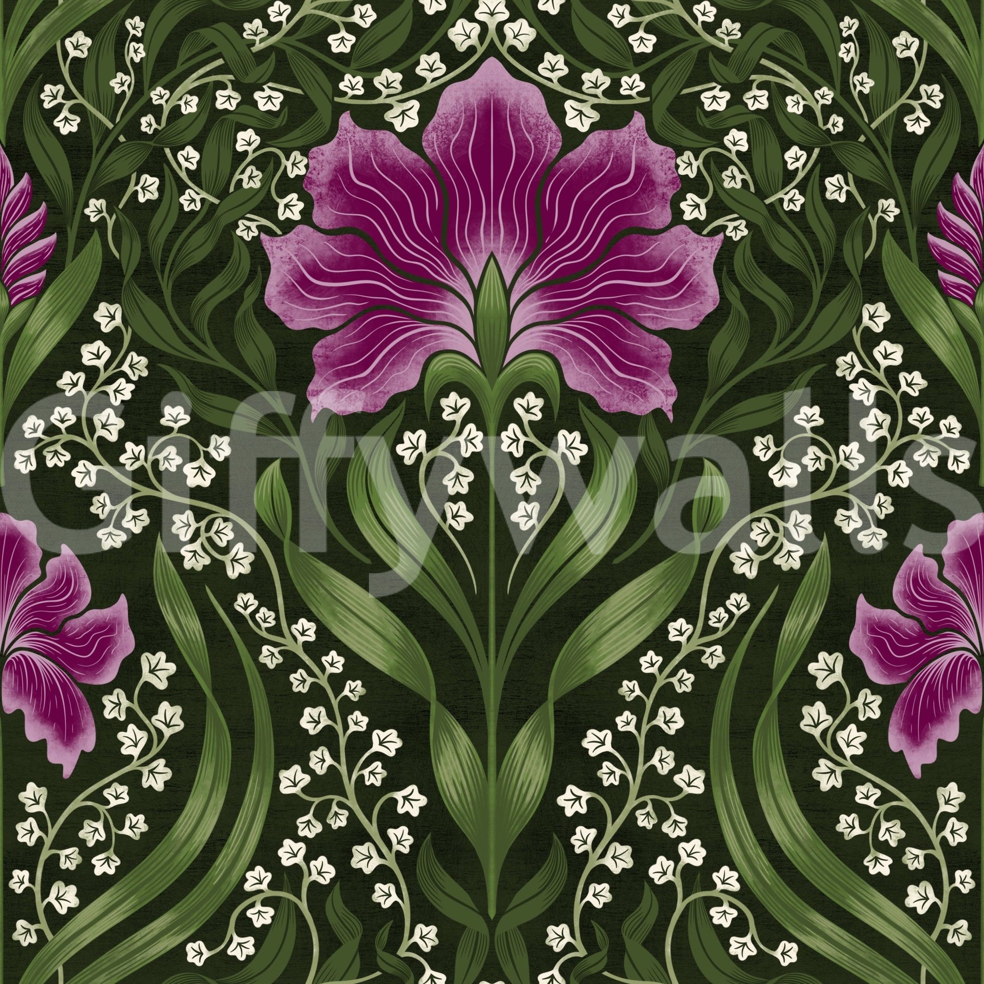Intricate floral damask purple Wallpaper with bold floral motifs and ornate damask pattern