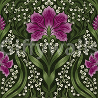 Intricate floral damask purple Wallpaper with bold floral motifs and ornate damask pattern