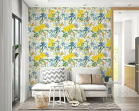 Classic design of Iris & Rose Garden wallpaper in pastel hues

