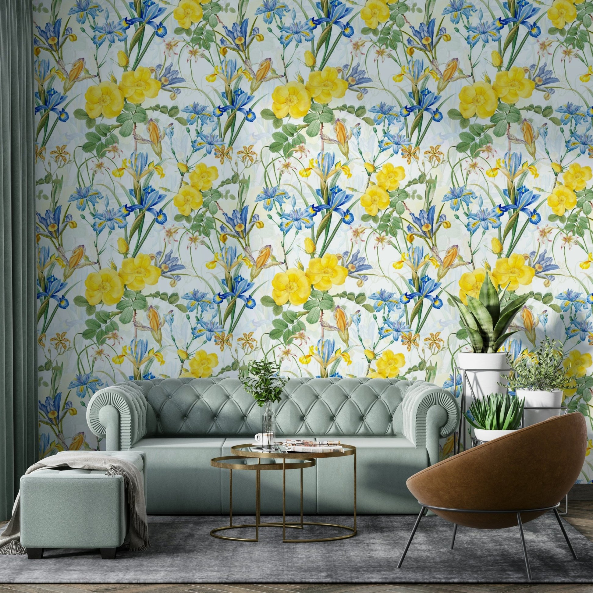 Elegant Iris & Rose Garden wallpaper design for walls

