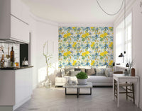 Bright and inviting Iris & Rose Garden wallpaper for home decor

