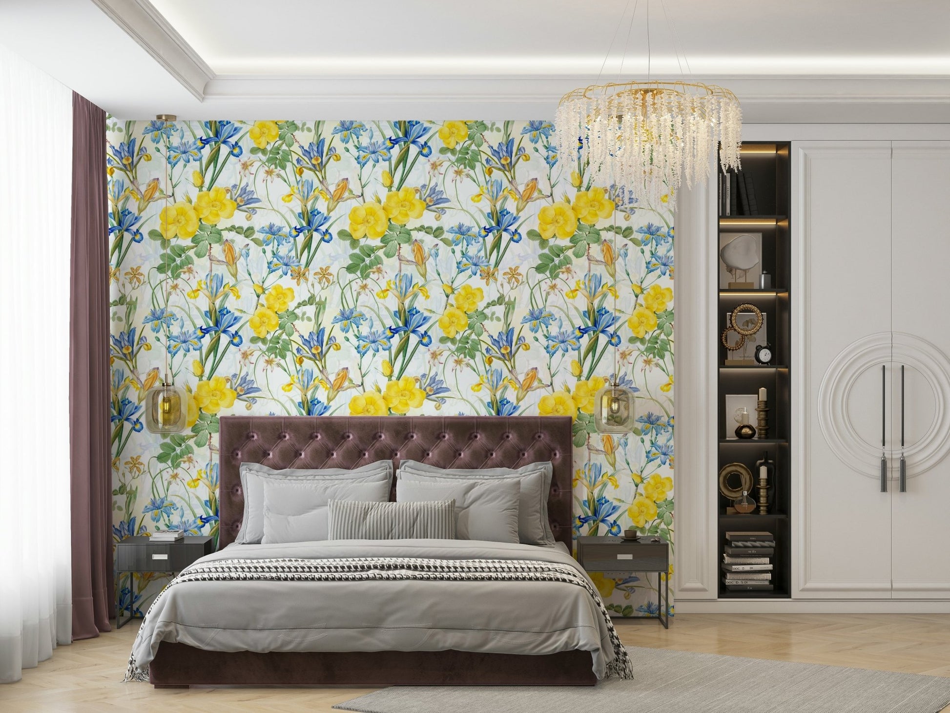 Iris & Rose Garden wallpaper with delicate botanical elements

