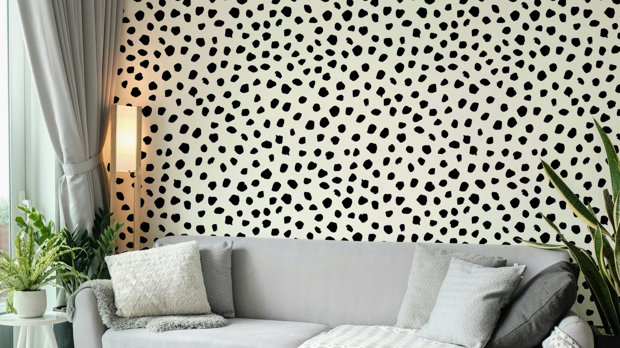 An angled shot of a wall with abstract wallpaper, GD4453