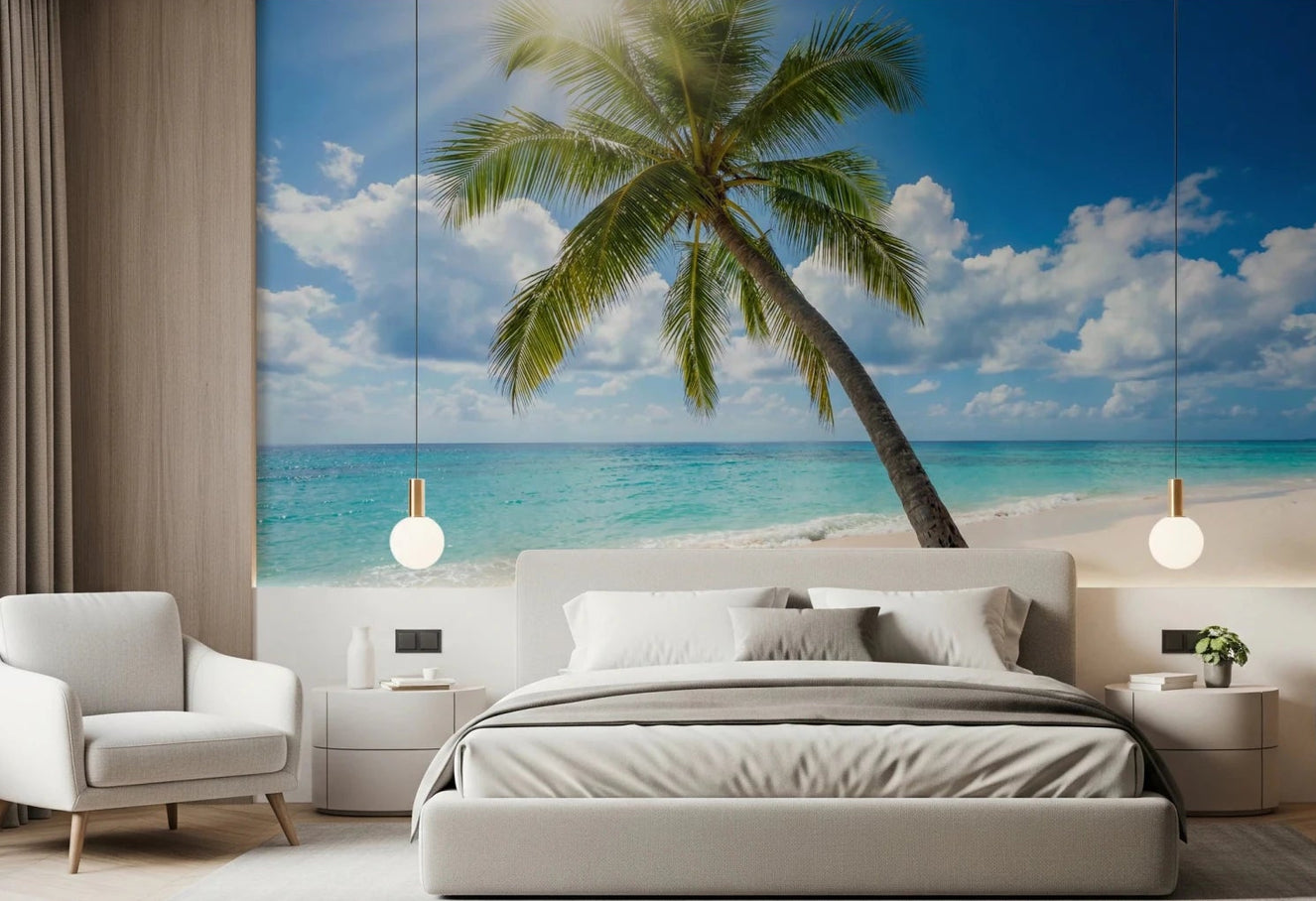 Bedroom with Island Dream Wall Mural palm beach scene