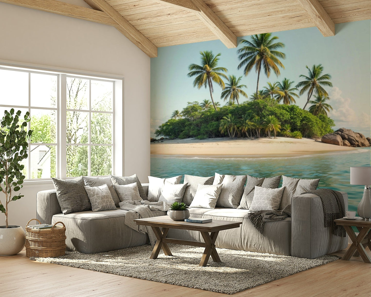 A single small sailboat is far out on the water.

