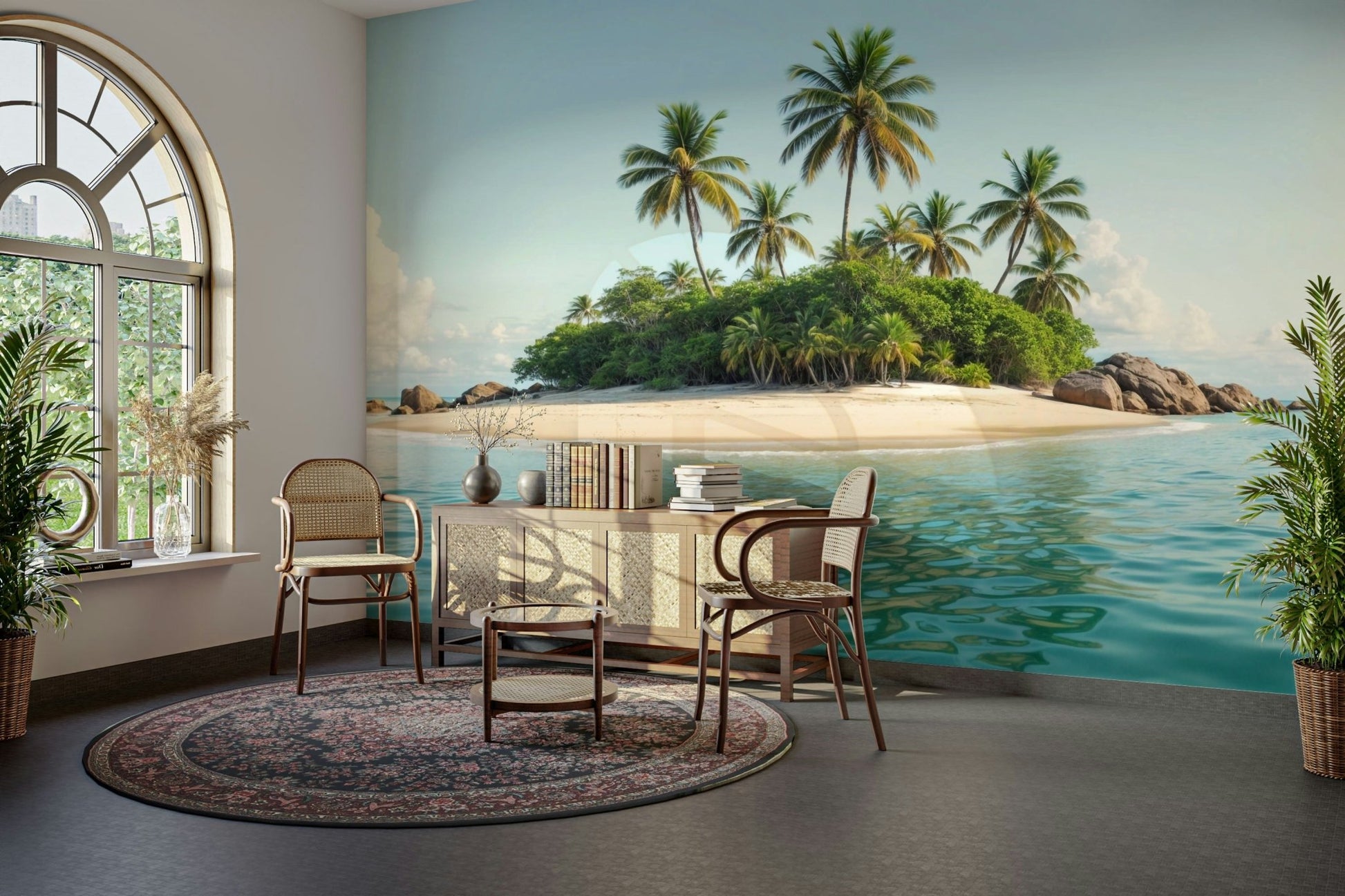 A calm, clear ocean with very small waves laps at the shore.

