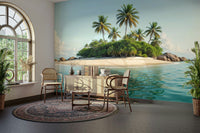 A calm, clear ocean with very small waves laps at the shore.

