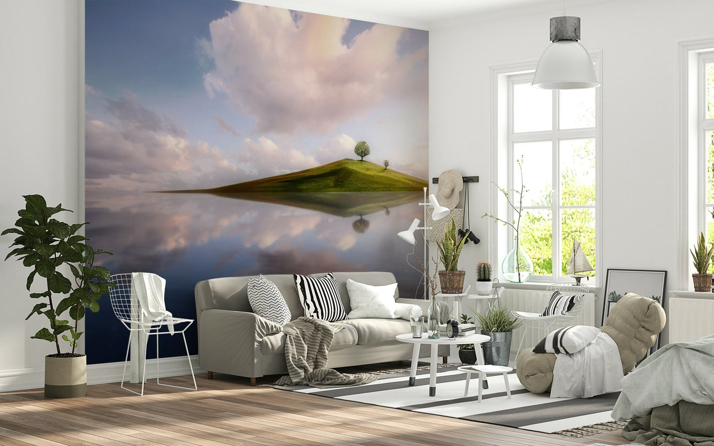 An artistic soft focus mural on minimalist wallpaper.